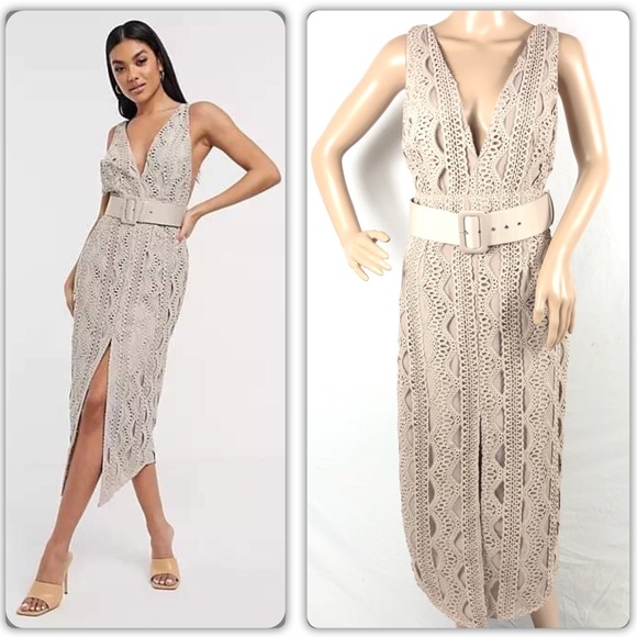 ASOS Dresses & Skirts - ASOS Design Plunge Lace Pencil Dress with Belt